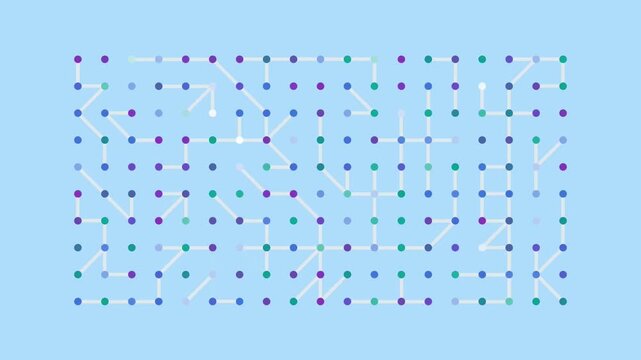 2D Animated Complex Technology Circuit Grid Background Pattern of Multicolored Connecting Dots and Microchip Lines, Data Processing Video