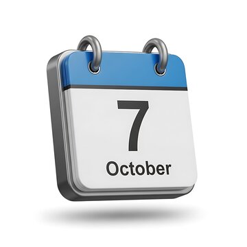 Modern calendar page showing date october 7 with metal ring binding