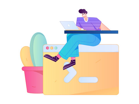 Programming teaching development flat character vector concept operation hand drawn illustration
