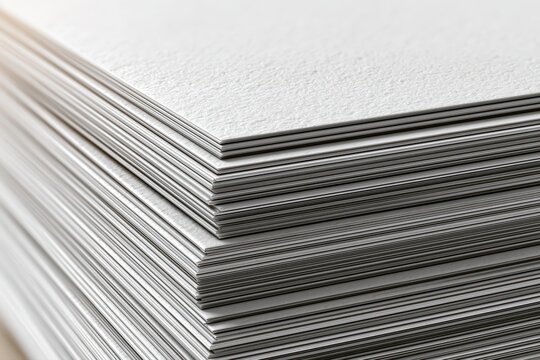 Close-up macro shot of a thick stack of textured white paper sheets, creating a clean and minimalist abstract background.