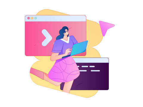 Programming teaching development flat character vector concept operation hand drawn illustration

