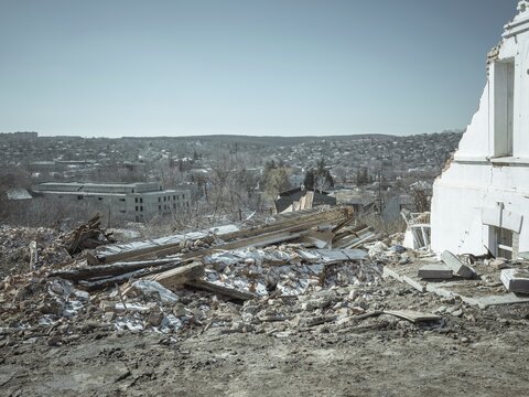 Destroyed buildings, Kupyansk, Kharkiv Oblast, Ukraine