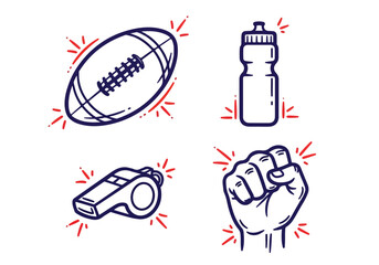 Sports icons. Hand drawn illustrations. Doodle style energetic line art. Vector graphics set. © khafid