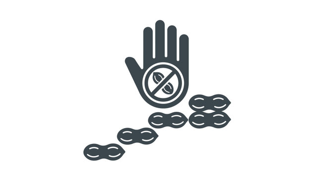 A dark grey icon depicting a hand gesture prohibiting peanuts or nuts.