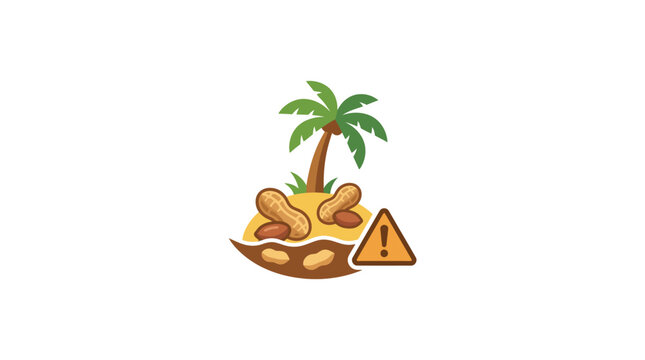 A cartoon illustration of a small tropical island with peanuts and a warning sign.