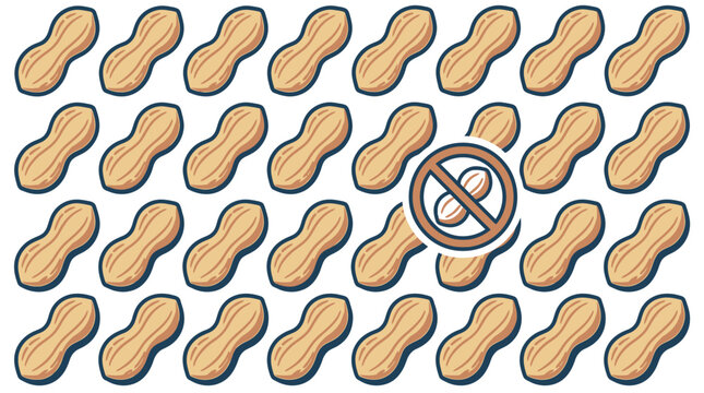 A grid of peanuts with one peanut marked with a prohibition symbol.