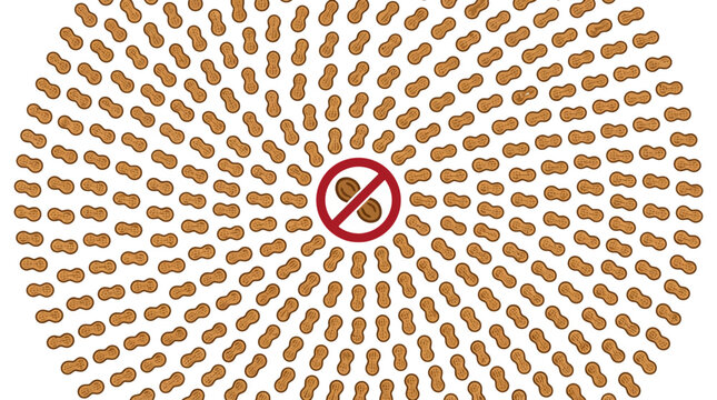 A pattern of peanuts surrounding a central forbidden symbol.