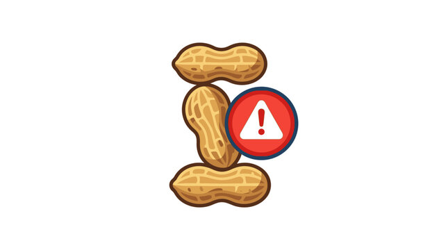 A stack of three peanuts with a red warning sign icon.