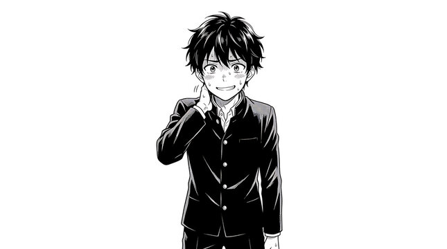Anime boy smiling and posing in a bust portrait style illustration.