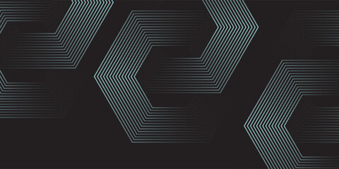 Dynamic turquoise neon hexagonal lines form a striking geometric pattern on a black background, evoking modern technology, futuristic design, and digital aesthetics © Moh