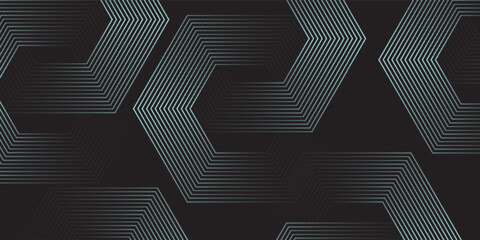 Dynamic turquoise neon hexagonal lines form a striking geometric pattern on a black background, evoking modern technology, futuristic design, and digital aesthetics © Moh