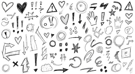 Fototapeta premium Doodle collection hand drawn sketches symbols and icons isolated on transparent background