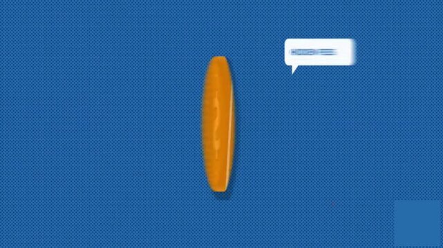 2D Animated Financial Concept Graphic of a Large Gold Currency Coin with No Hidden Fees Speech Bubble Text Banner over Blue Background
