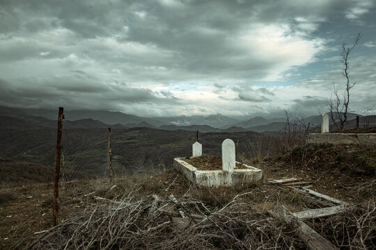 Grave in a Muslim cemetery, Gjinar, Elbasan Mountains, Albania