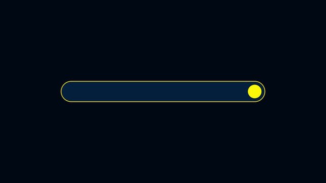 Minimalist yellow loading bar animation on dark background, for ui ux, progress status indicator