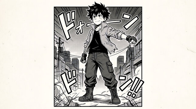 Anime boy standing casually in a city street scene with a dynamic pose