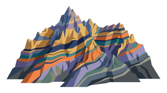 Colorful abstract mountain landscape with layered geological patterns