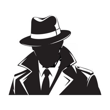 Silhouette of a mysterious man in a trench coat and fedora