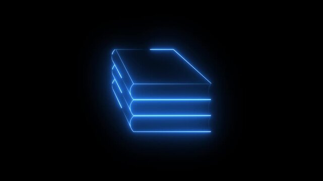 Futuristic neon glowing stack of books on dark background