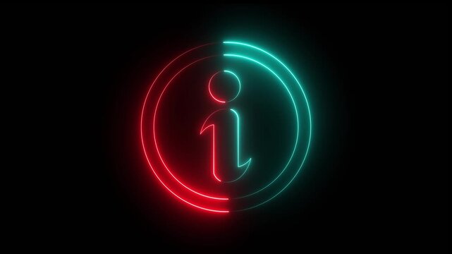 Neon glowing lowercase letter i surrounded by concentric circles
