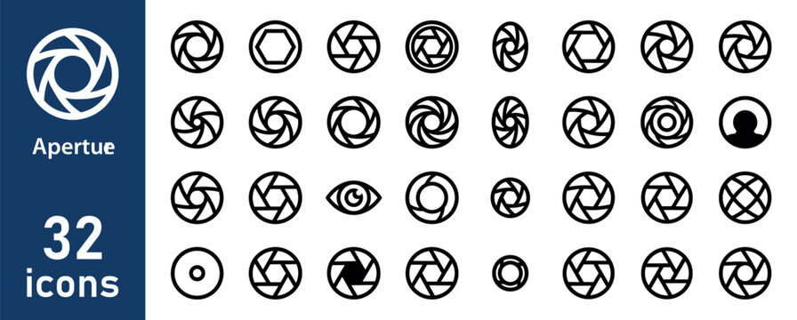 Camera Aperture and Lens Icons: Photography and Optics Symbols