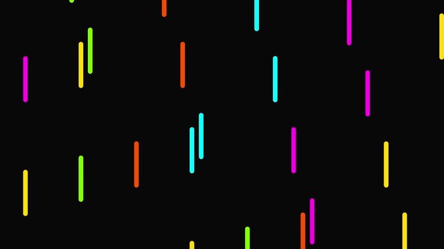 Neon rain abstract motion background, colorful vertical glowing lines falling animation