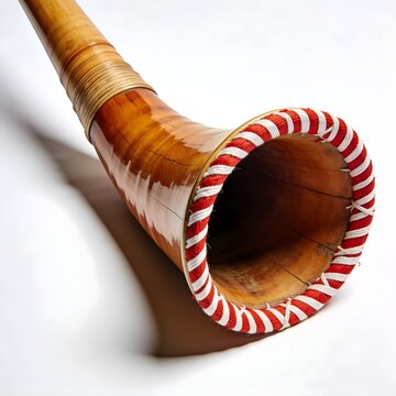 Traditional Austrian Alphorn folk wooden horn isolated on white background