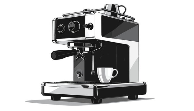 Coffee machine with cup on tray.