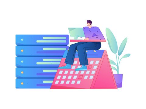 Programming teaching development flat character vector concept operation hand drawn illustration
