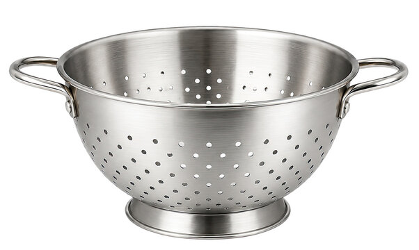 Stainless Steel Colander with Handles Isolated on Transparent Background