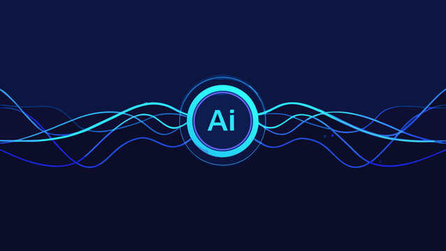 Artificial intelligence graphic with blue wave lines and a circular central element digital illustration machine learning deep neural