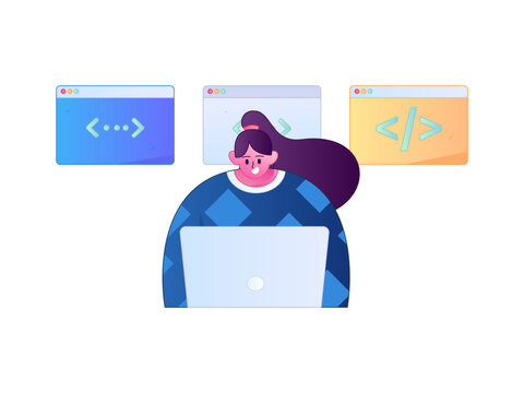 Programming teaching development flat character vector concept operation hand drawn illustration
