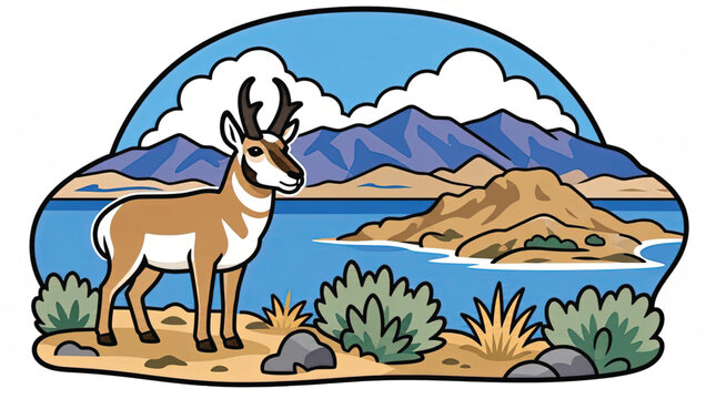 Pronghorn Antelope Standing on Hill.