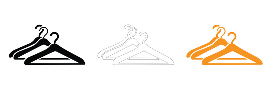 Clothing hangers in black, White and orange on white background for organization and fashion design