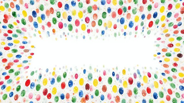 Colorful Hand Painted Watercolor Polka Dot Border Frame on White Background