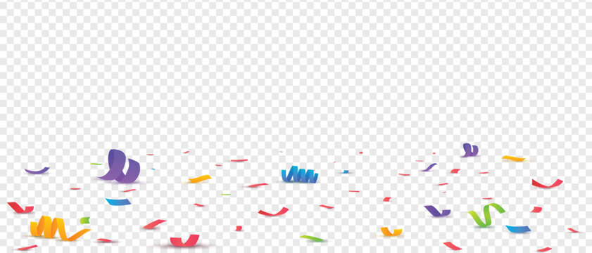 Vibrant party confetti border for anniversary, birthday celebration and holiday event banners. Vector