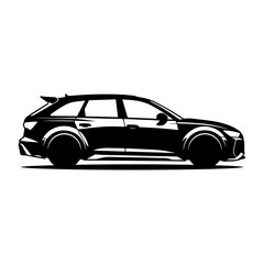 Naklejka premium Black silhouette of a modern station wagon car isolated on a white background, for automotive and, family vehicle transport themes