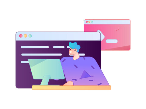 Programming teaching development flat character vector concept operation hand drawn illustration
