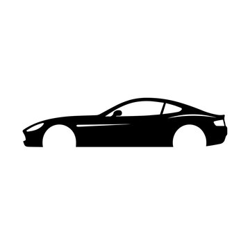 Side view silhouette of a sleek luxury sports coupe car without wheels, isolated on a white background, flat
