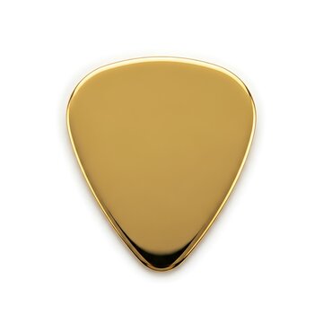 Shiny gold guitar pick isolated on white background