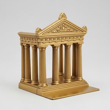 Golden greek temple style bookend isolated on white background