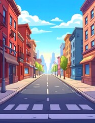 Obraz premium Urban street scene with buildings and blue sky with clouds