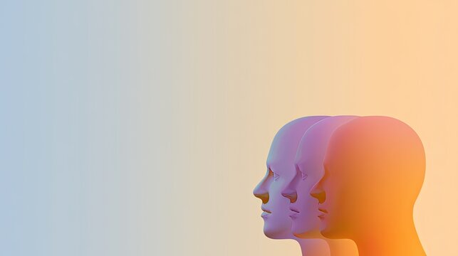 Silhouetted profiles of heads in a gradient of purple to orange