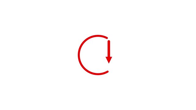 Red circular arrow rotating clockwise on white background three frame video sequence spin revolution