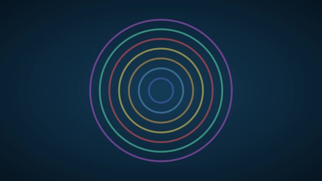 Abstract concentric rainbow circles pulsing animation on dark background, for motion and, backgrounds spectrum