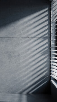 Minimalist interior with light and shadow on a modern concrete wall background.