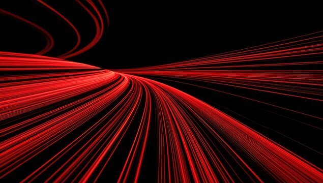 Red light trails curve into darkness, conveying speed and motion