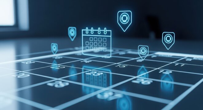 Digital Calendar and Location Icons Illustrating Planning and Scheduling Concepts