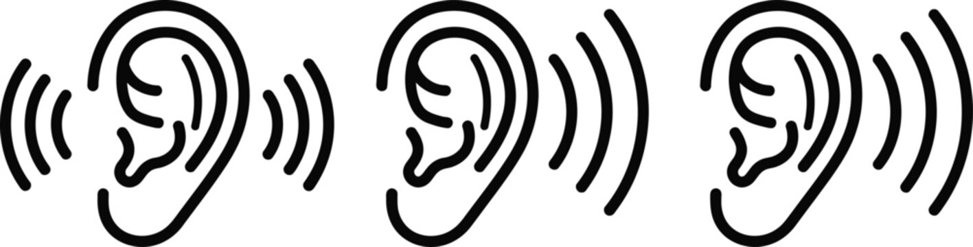 Editable hearing ear icon set for listening and communication customizable vector graphics