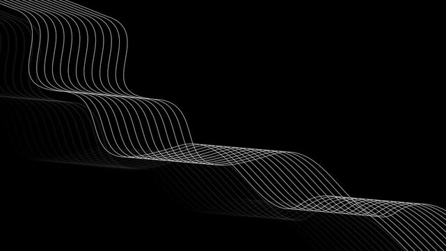 Abstract minimal background with flowing sine-wave lines forming layered ribbons animation, modern geometric design